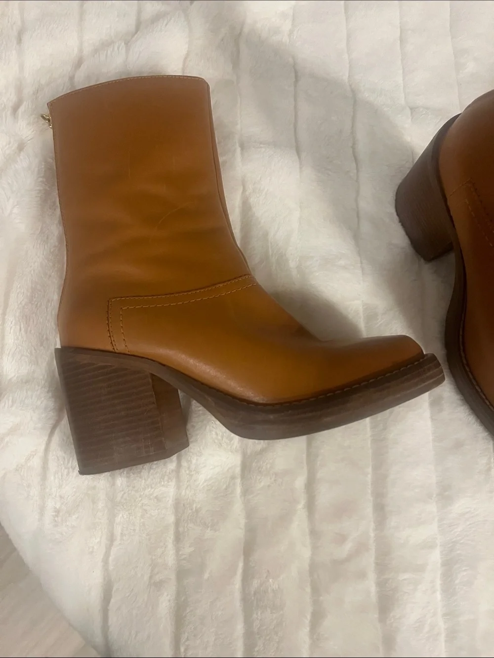 Free People Cognac Leather Lace-Up Mid-Calf Boots